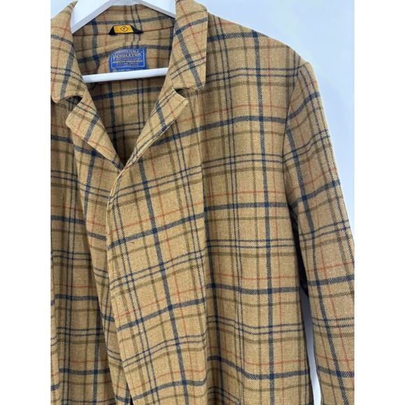 Vintage 80s Pendleton Trench Coat Mens Large Brown Plaid Belted 100% Virgin Wool - Picture 4 of 16
